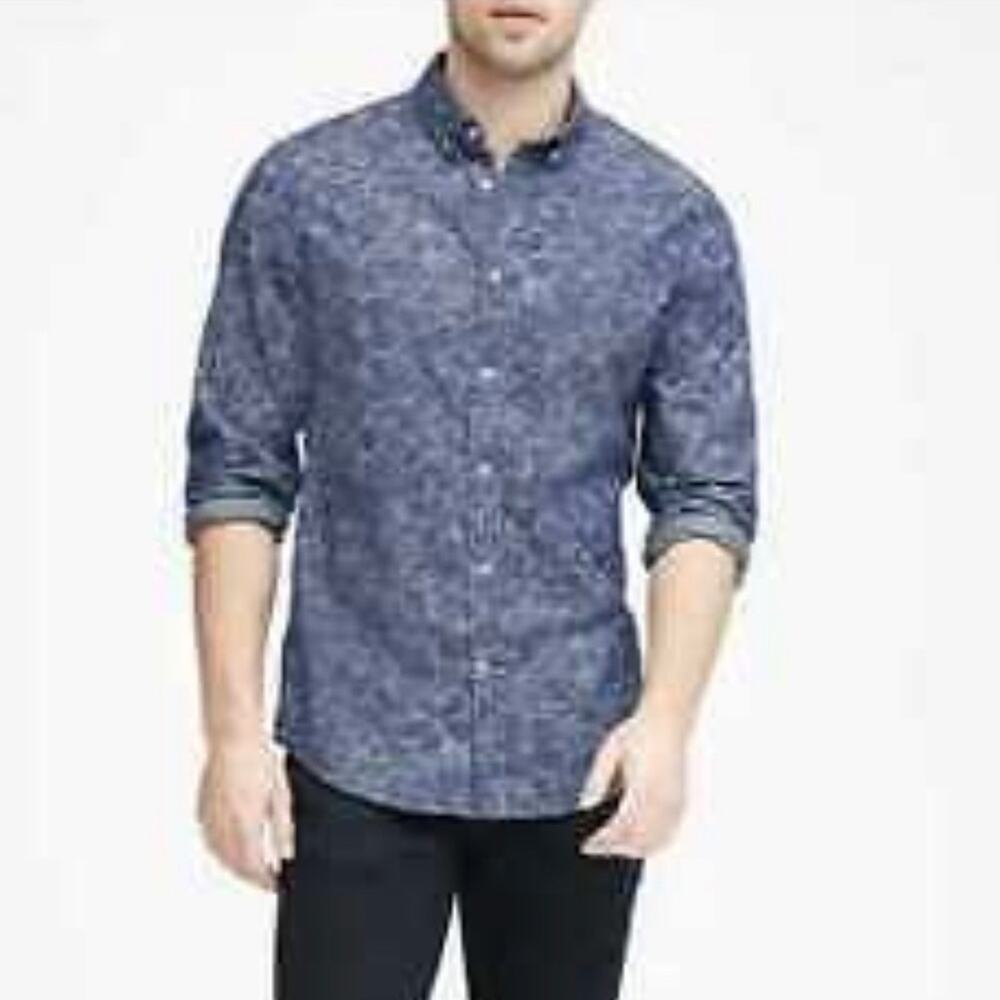 BANANA REPUBLIC Men's Blue Floral Chambray Button Down Shirt